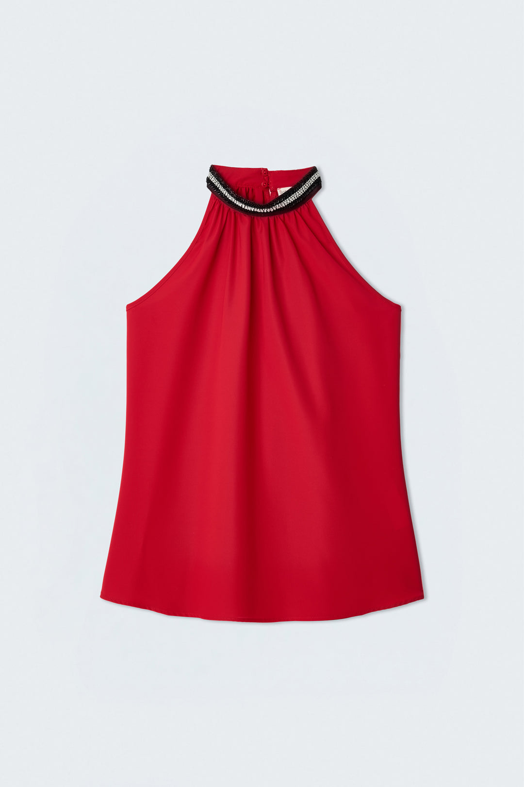Sateen Blouse sans manches avec accessoire au col - Rouge