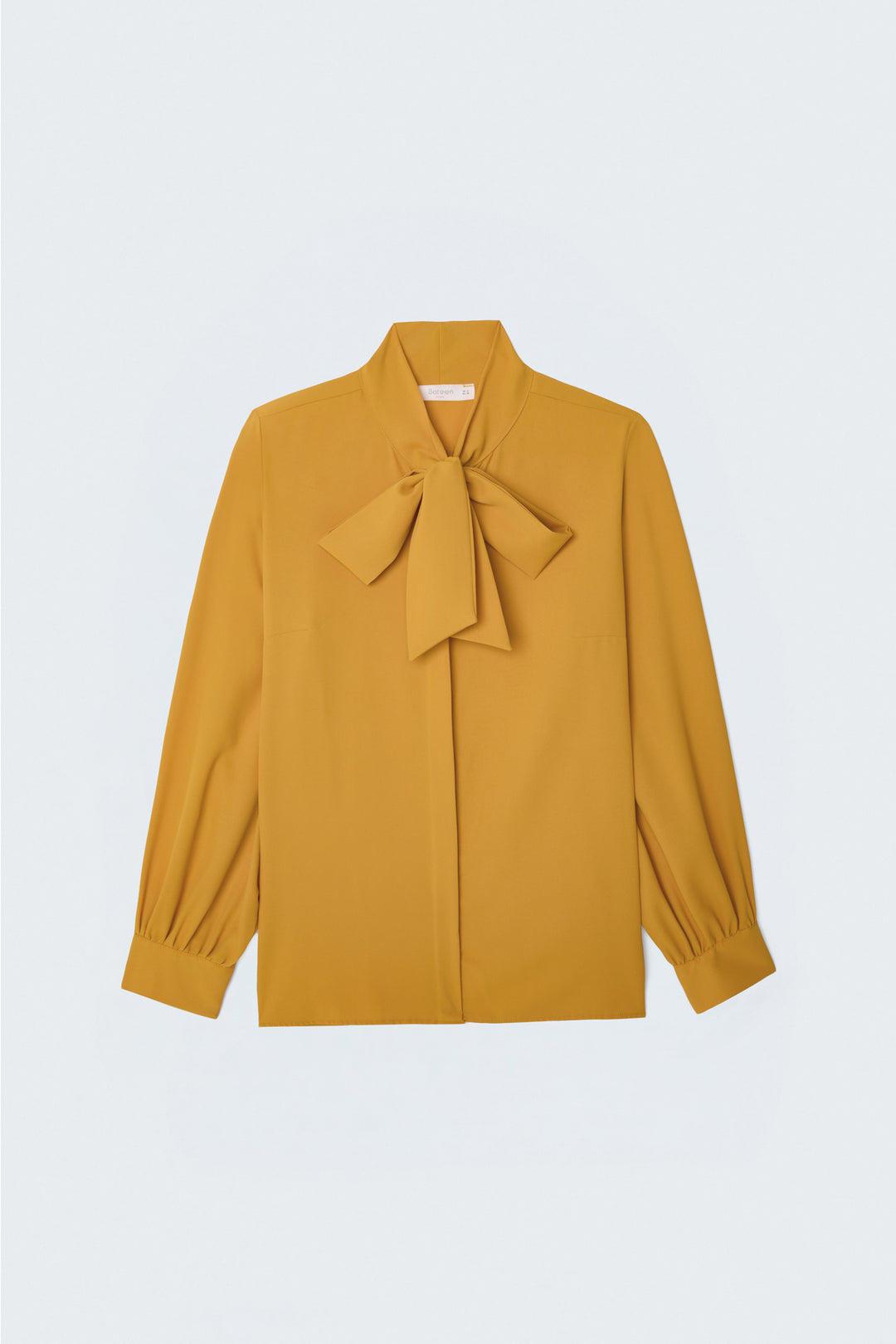 Sateen Chemise unie à col noué - Moutarde