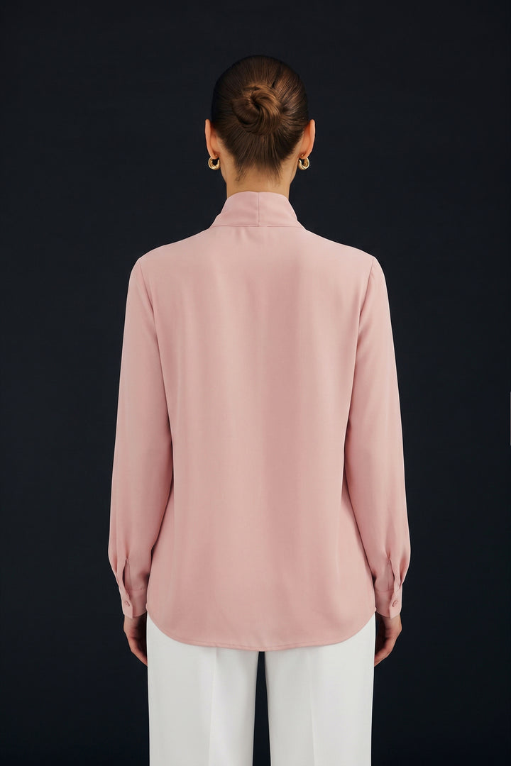 Sateen Chemise unie à col noué - Poudre