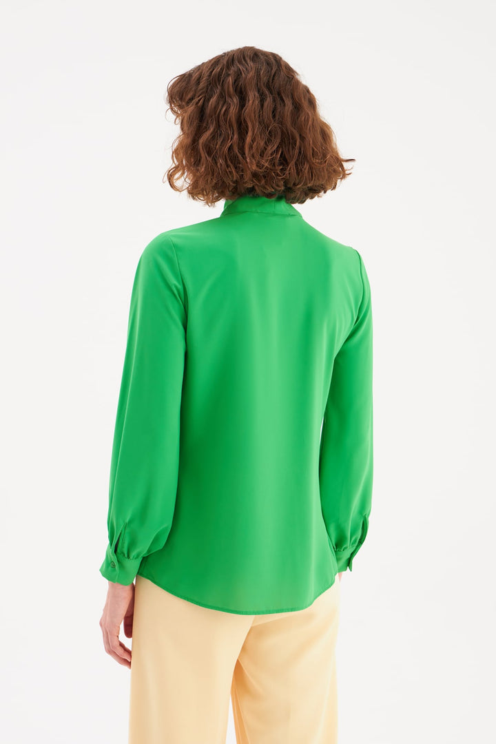 Sateen Chemise unie à col noué - Vert