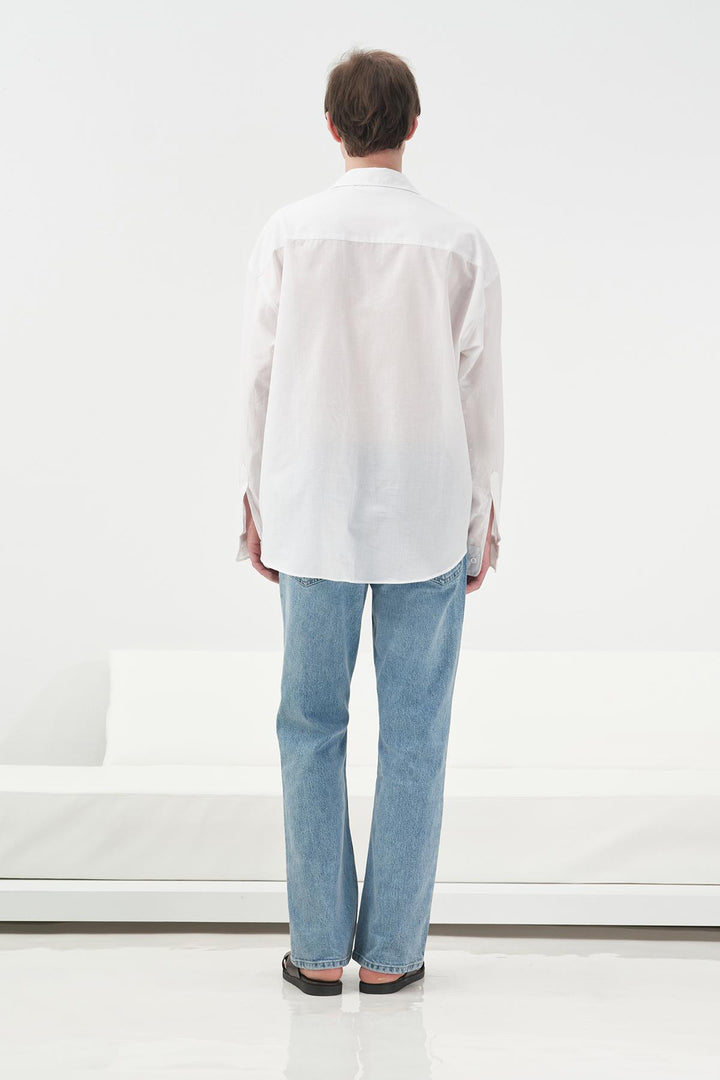 Giesto Chemise en voile blanche à col avec cordon coupe décontractée - Blanc