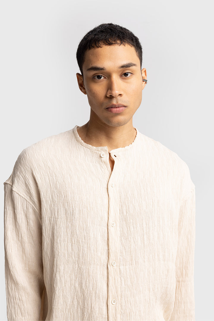 Giesto Chemise sans col à effet froissé - Beige