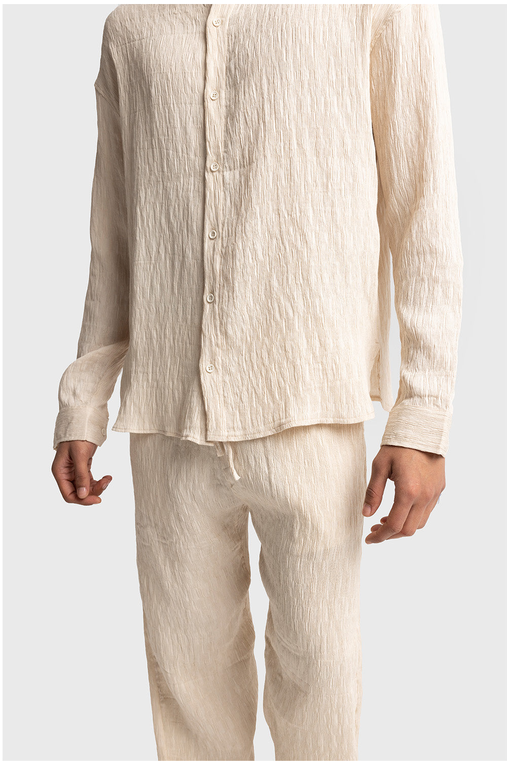 Giesto Chemise sans col à effet froissé - Beige