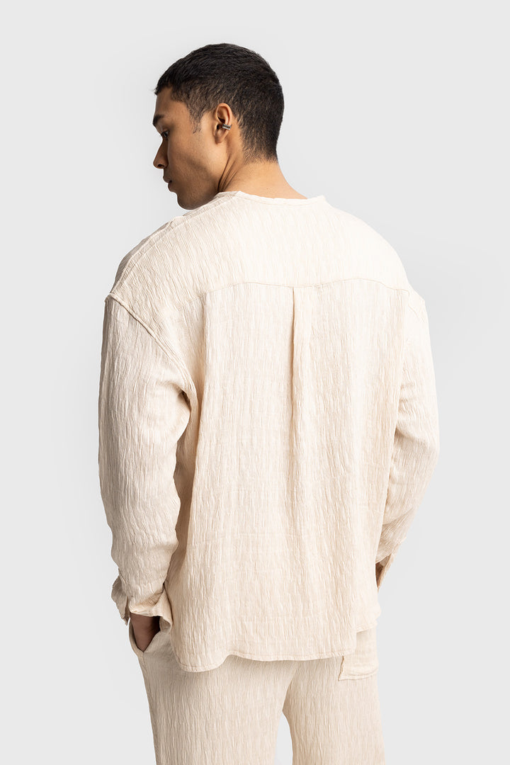Giesto Chemise sans col à effet froissé - Beige