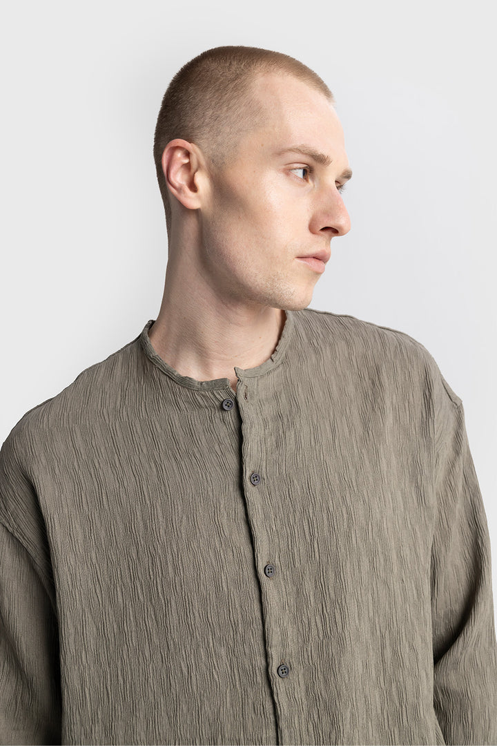 Giesto Chemise sans col à effet froissé - Kaki
