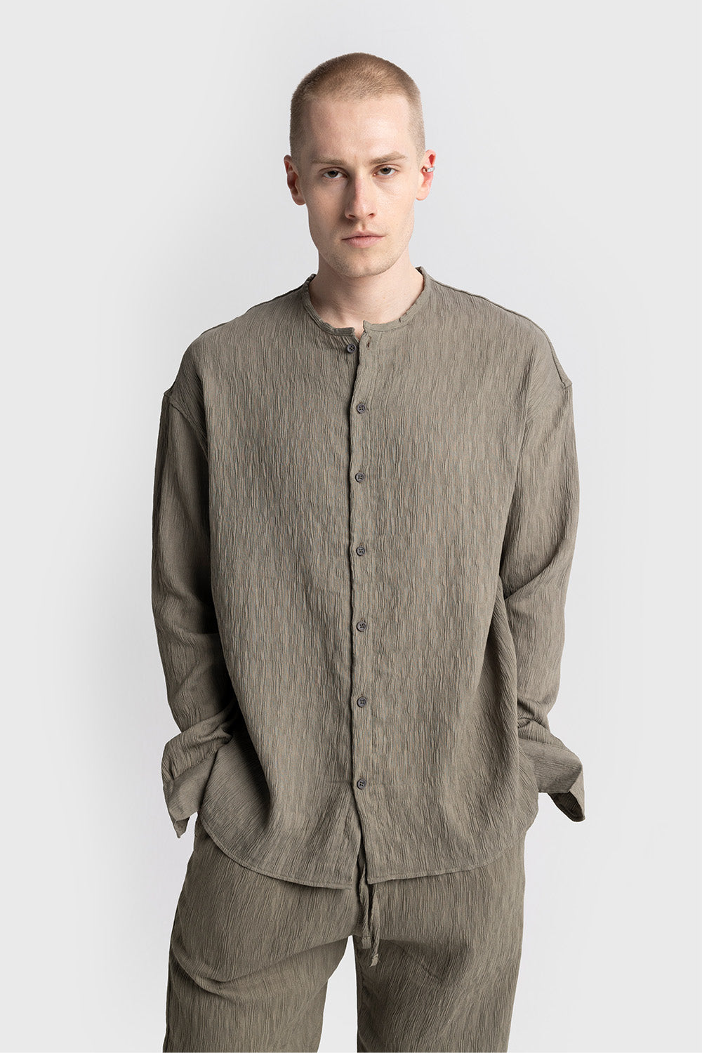 Giesto Chemise sans col à effet froissé - Kaki
