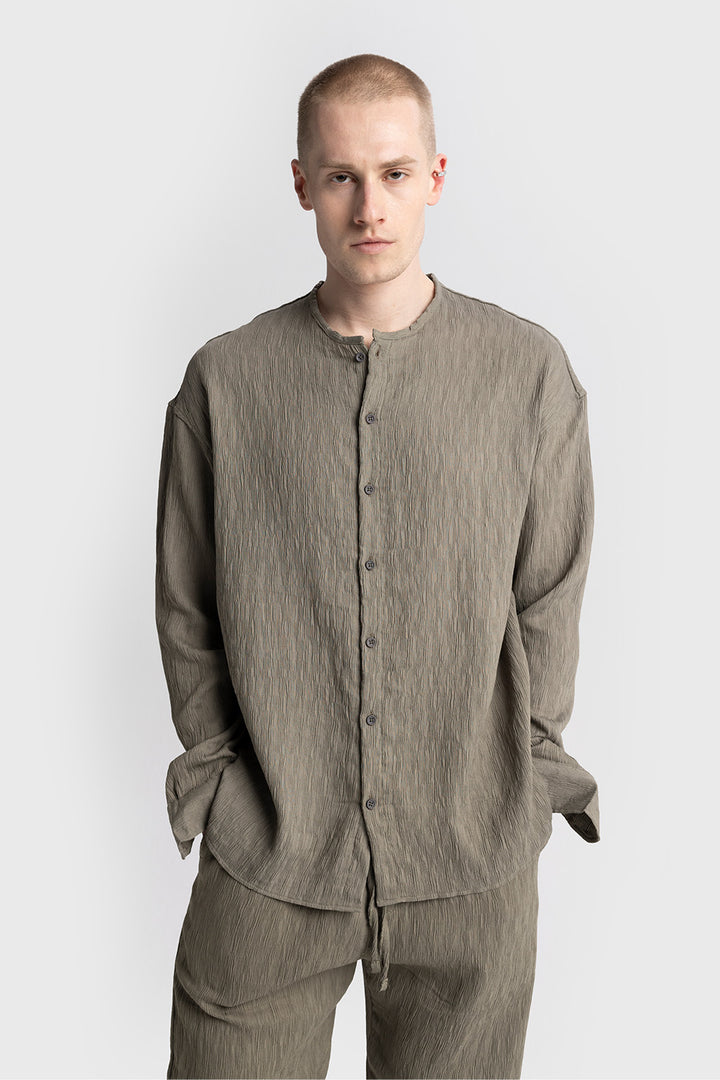 Giesto Chemise sans col à effet froissé - Kaki