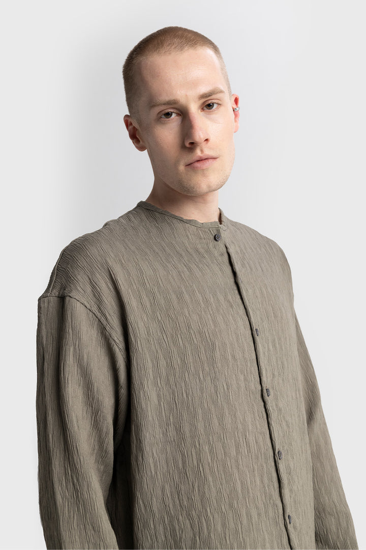Giesto Chemise sans col à effet froissé - Kaki