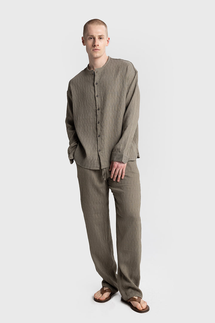 Giesto Chemise sans col à effet froissé - Kaki