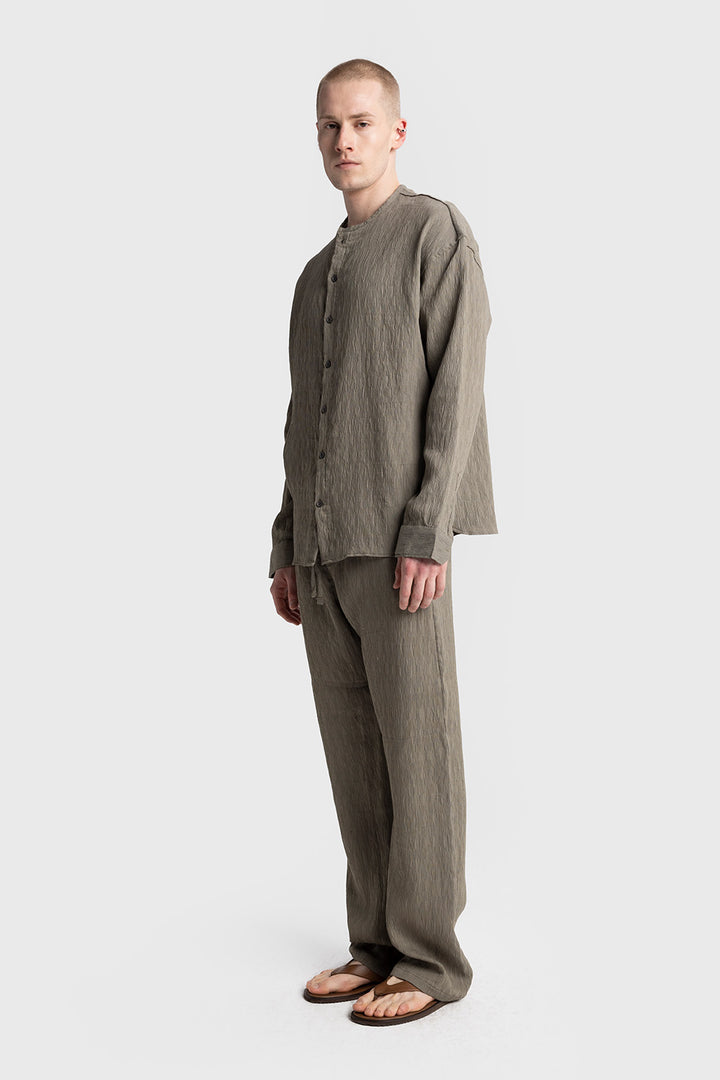 Giesto Chemise sans col à effet froissé - Kaki