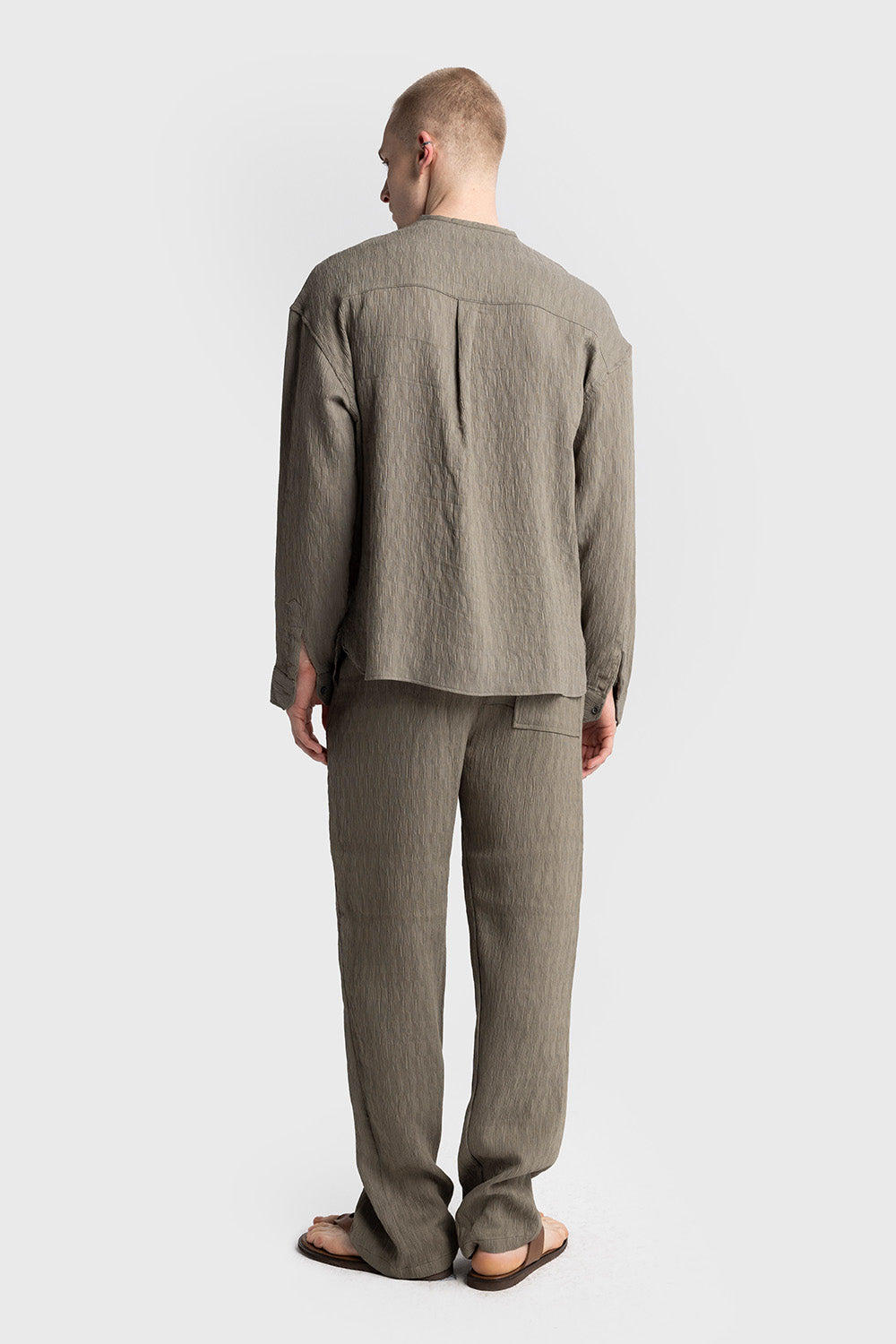 Giesto Chemise sans col à effet froissé - Kaki