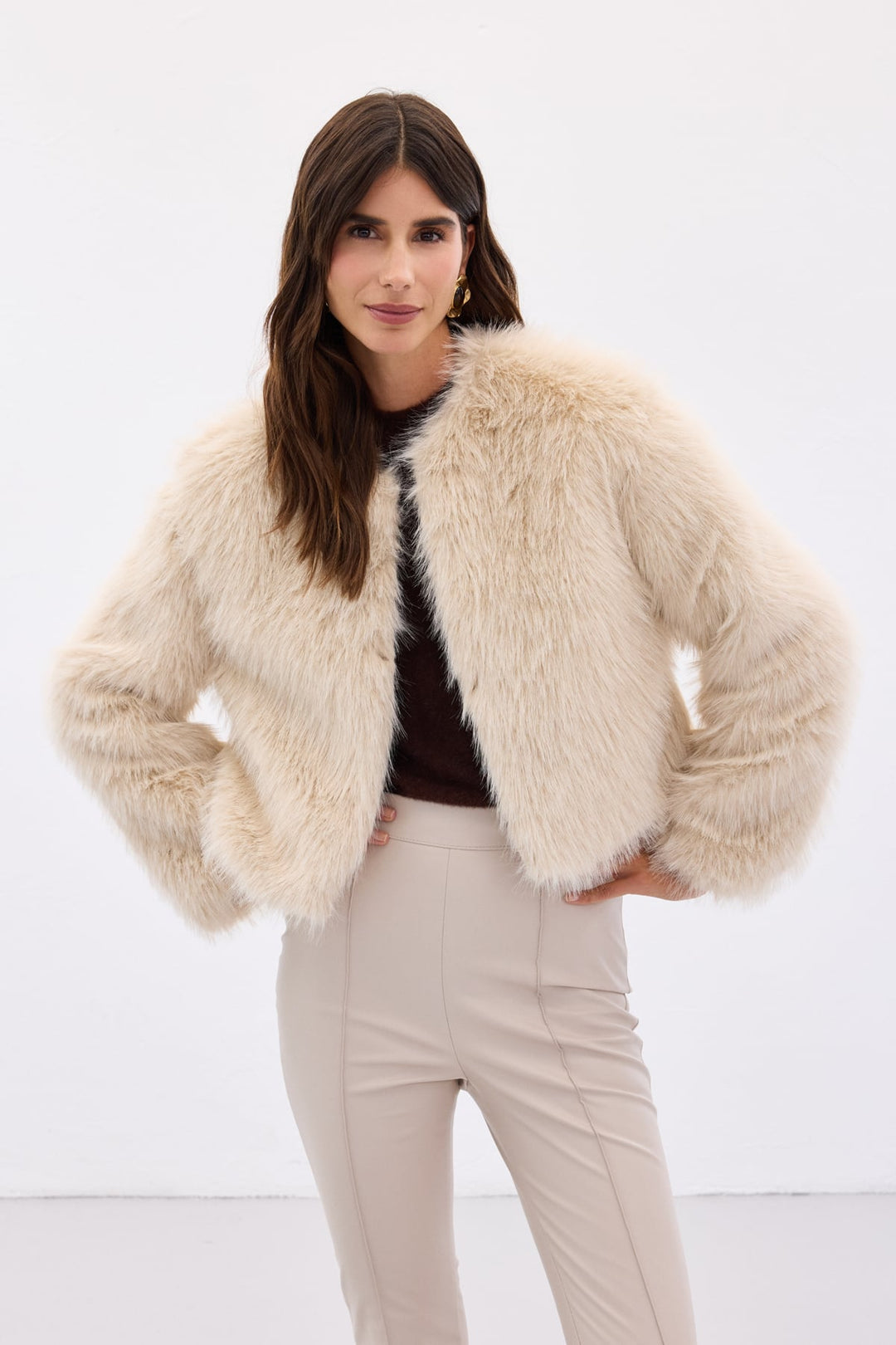 Sateen Faux fur sans col - Beige