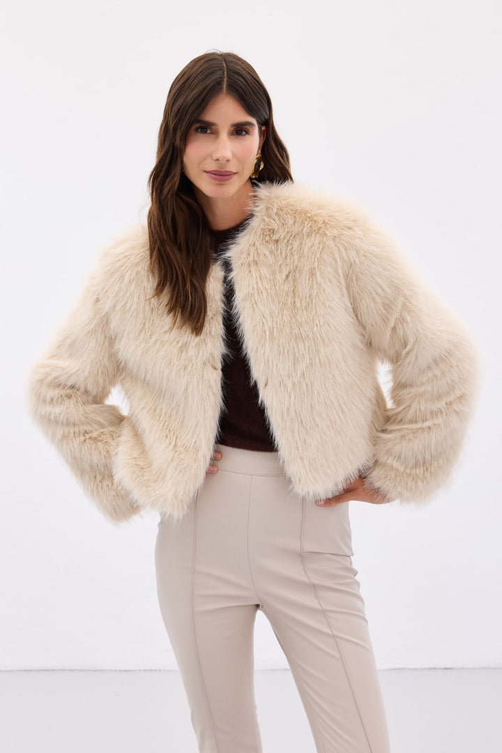 Sateen Faux fur sans col - Beige
