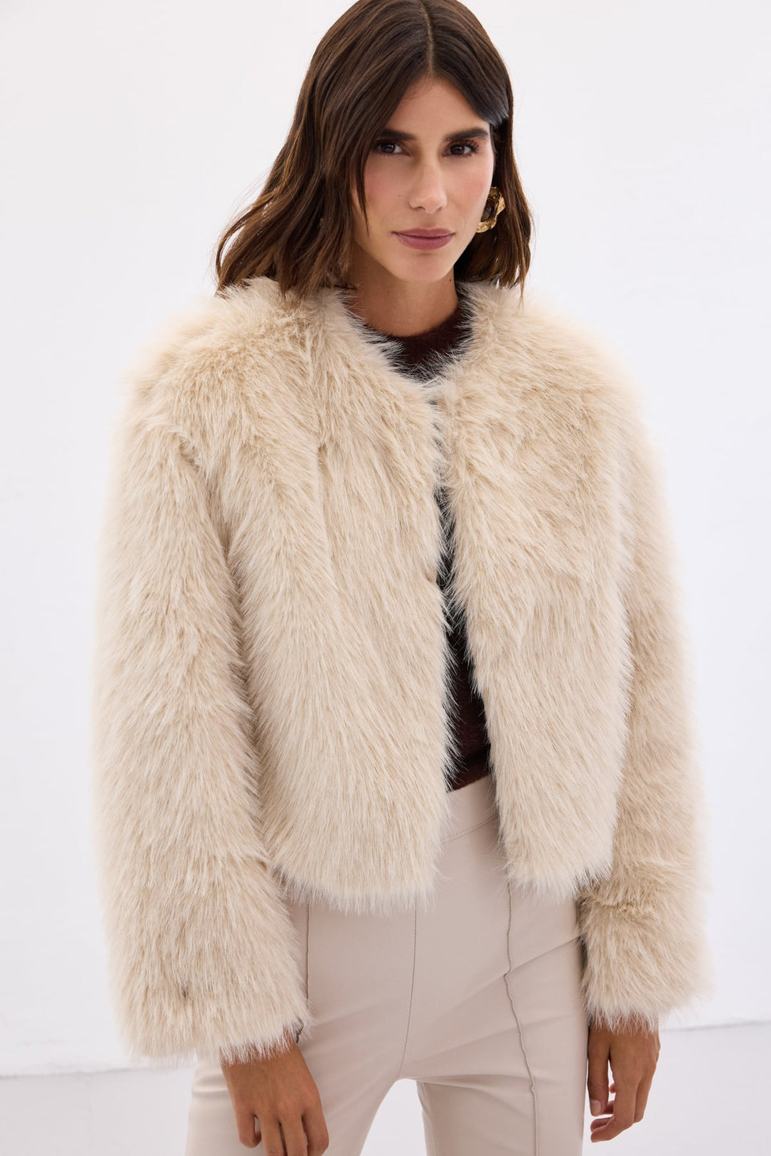 Sateen Faux fur sans col - Beige
