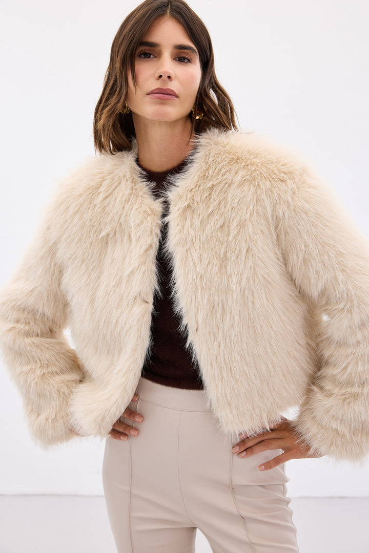 Sateen Faux fur sans col - Beige