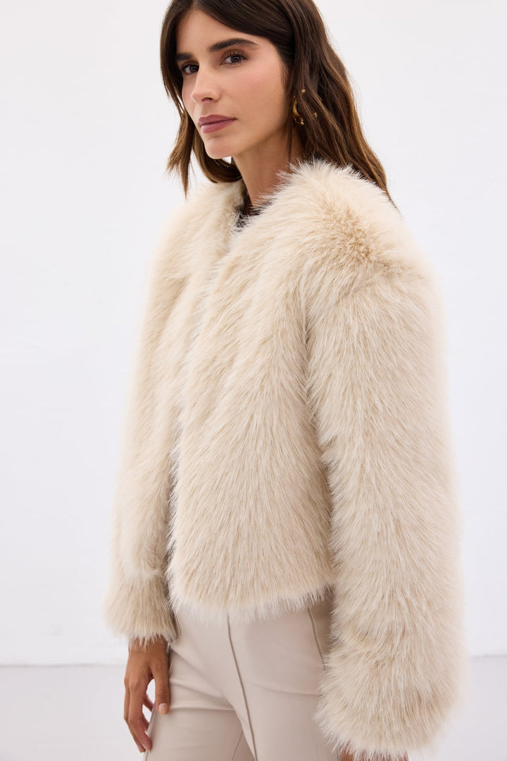 Sateen Faux fur sans col - Beige