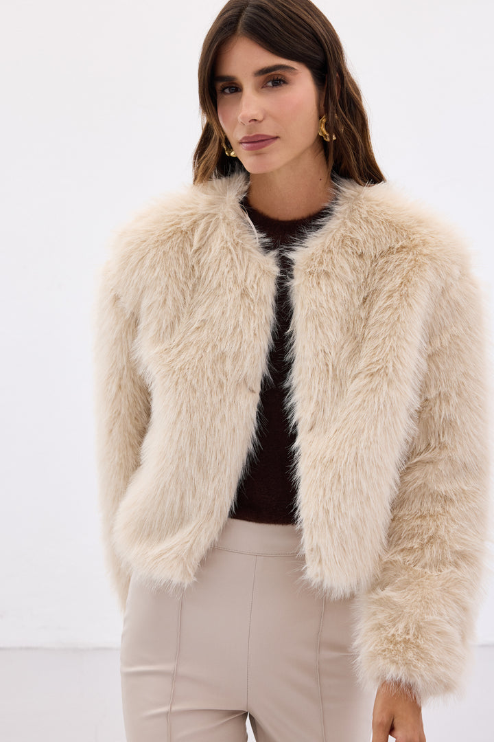 Sateen Faux fur sans col - Beige