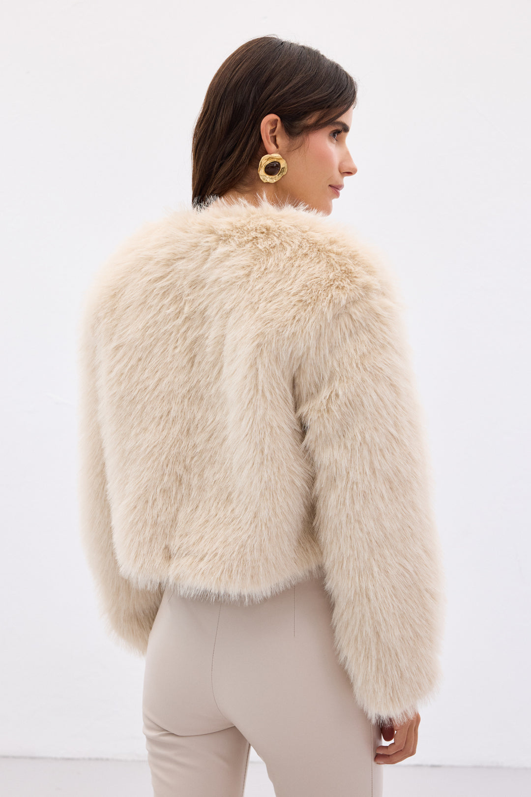 Sateen Faux fur sans col - Beige