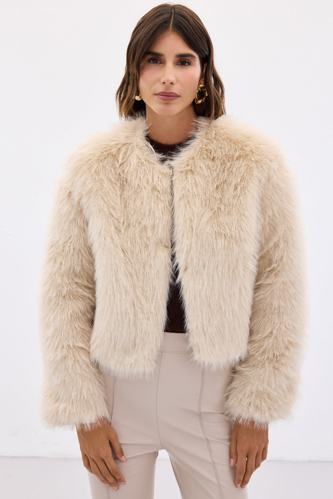 Sateen Faux fur sans col - Beige