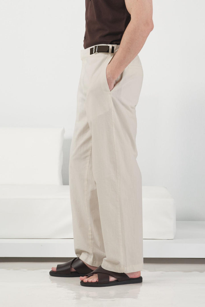Giesto Pantalon en lin beige avec détail de ceinture latérale - Beige