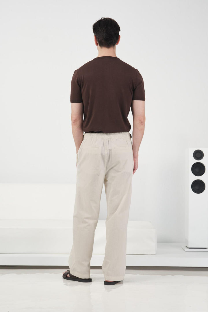 Giesto Pantalon en lin beige avec détail de ceinture latérale - Beige