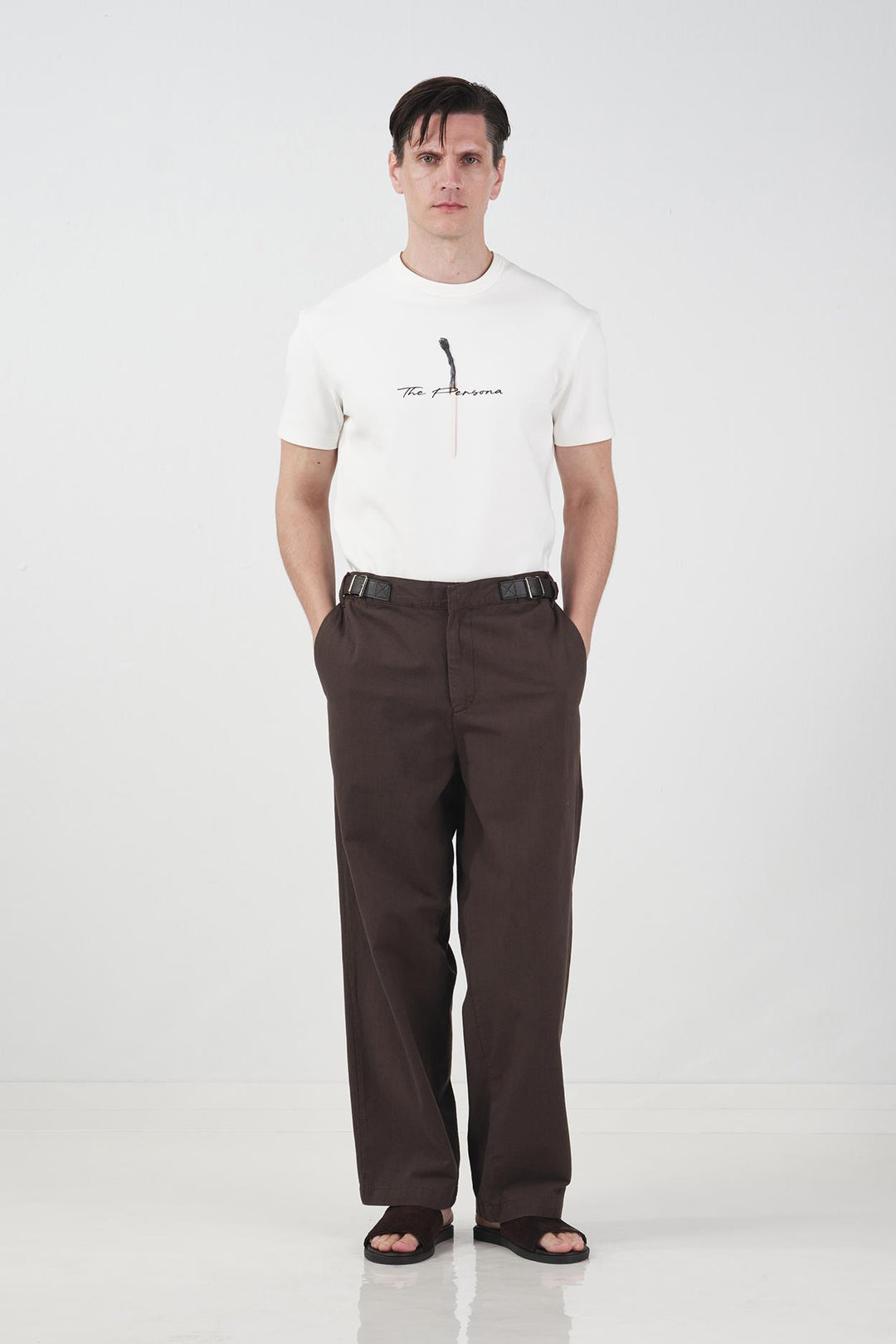 Giesto Pantalon en lin marron avec détail de ceinture latérale - Marron