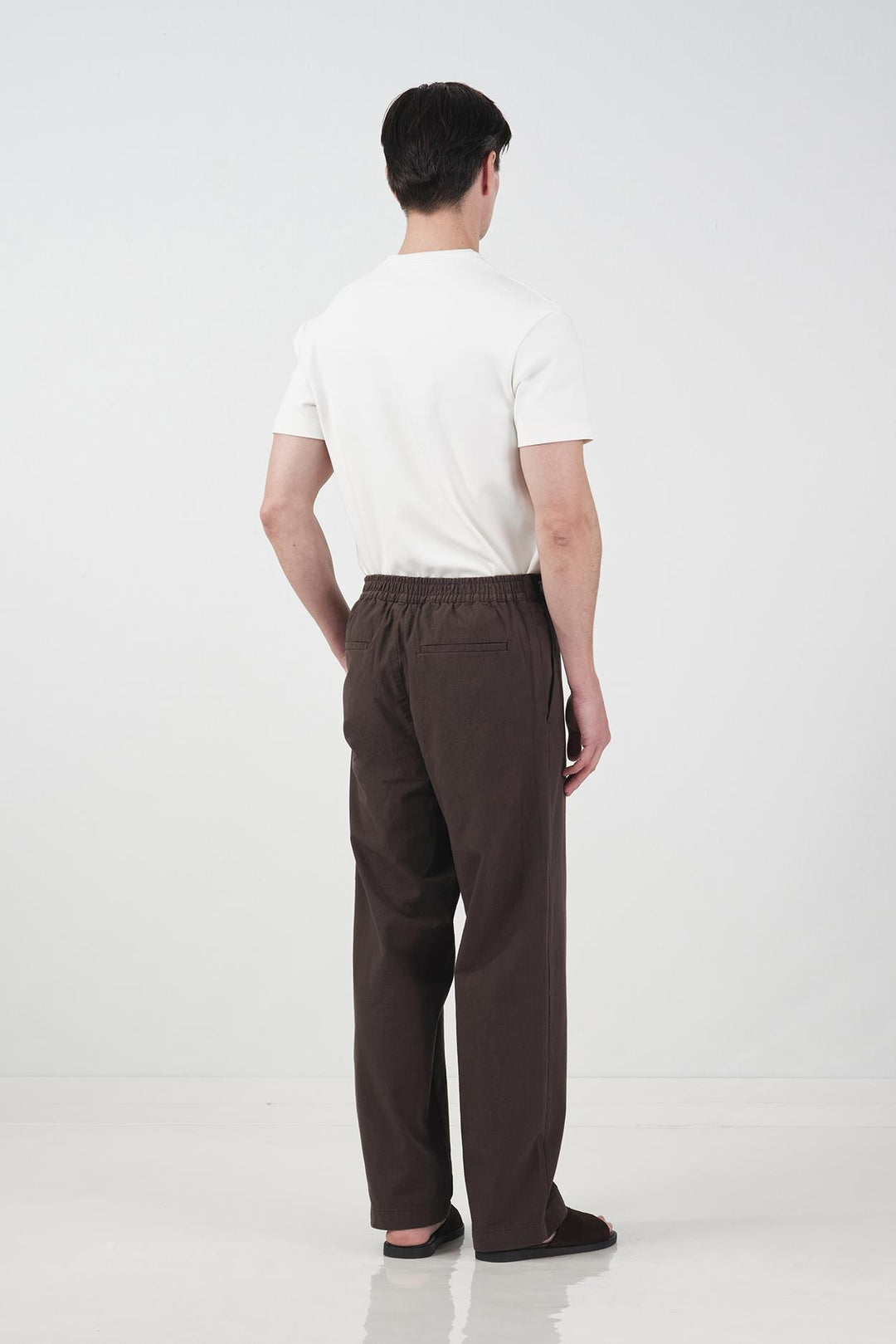 Giesto Pantalon en lin marron avec détail de ceinture latérale - Marron