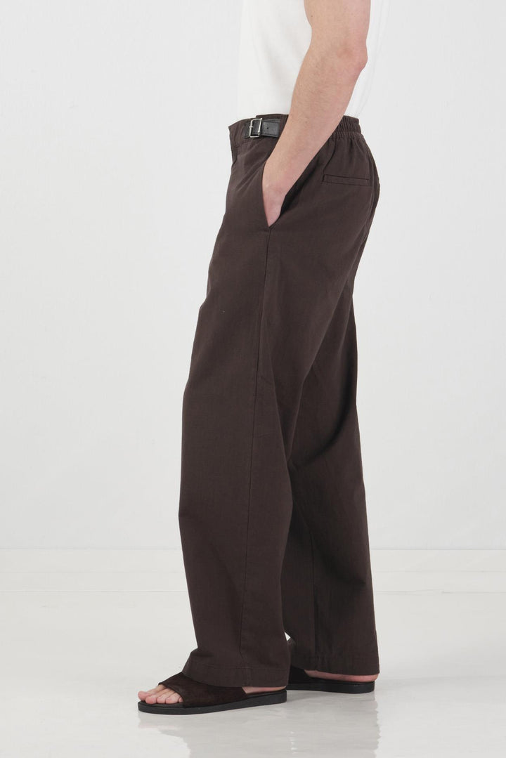 Giesto Pantalon en lin marron avec détail de ceinture latérale - Marron