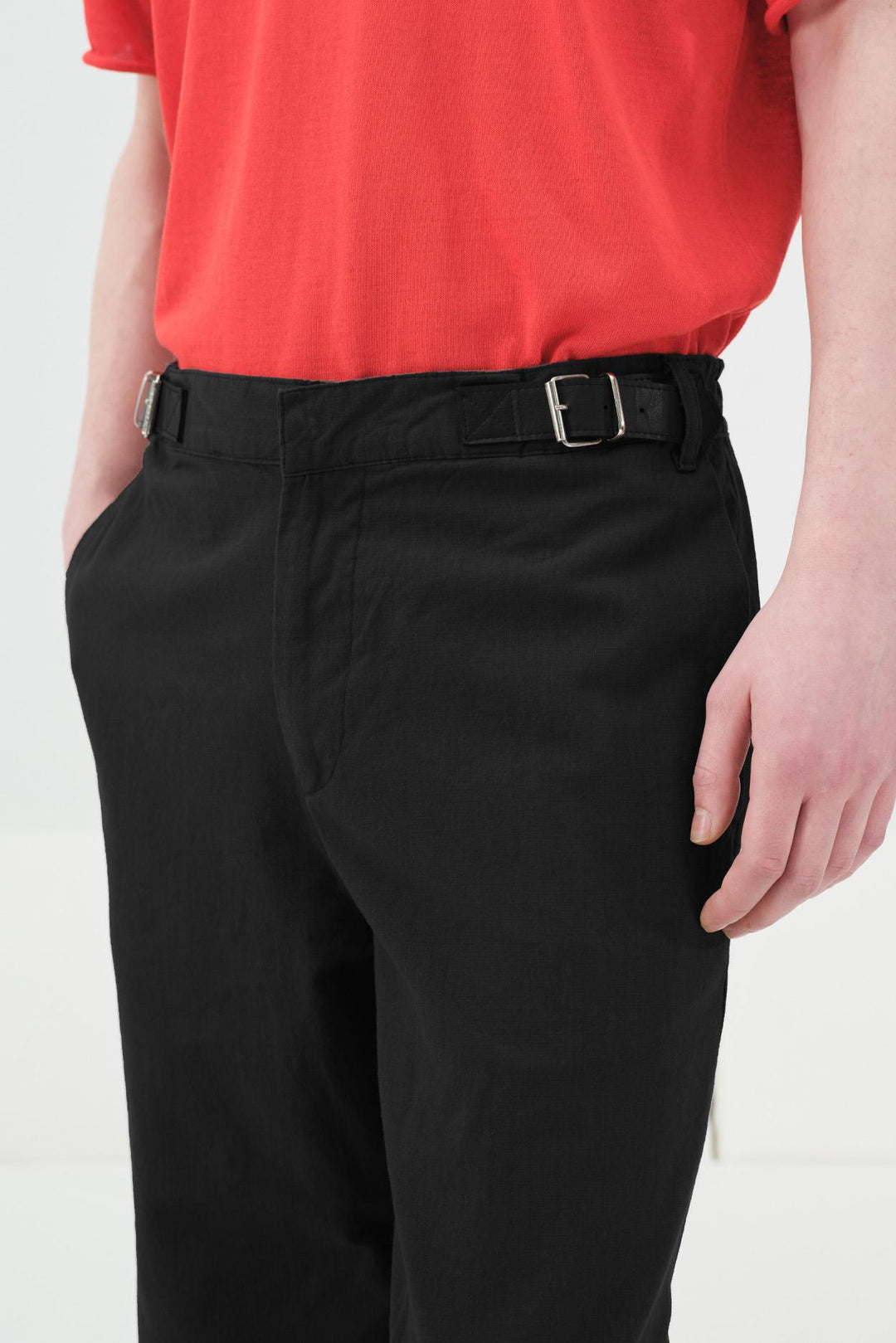 Giesto Pantalon en lin noir avec détail de ceinture latérale - Noir