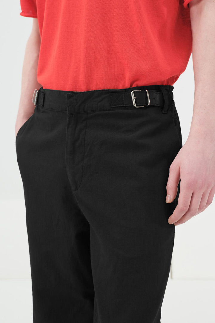 Giesto Pantalon en lin noir avec détail de ceinture latérale - Noir