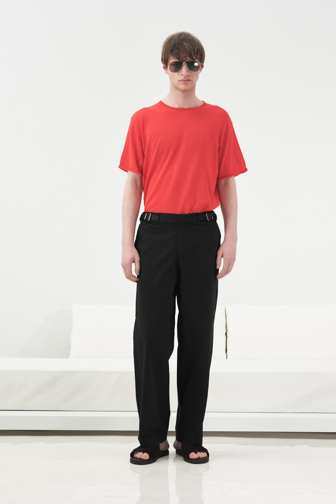 Giesto Pantalon en lin noir avec détail de ceinture latérale - Noir