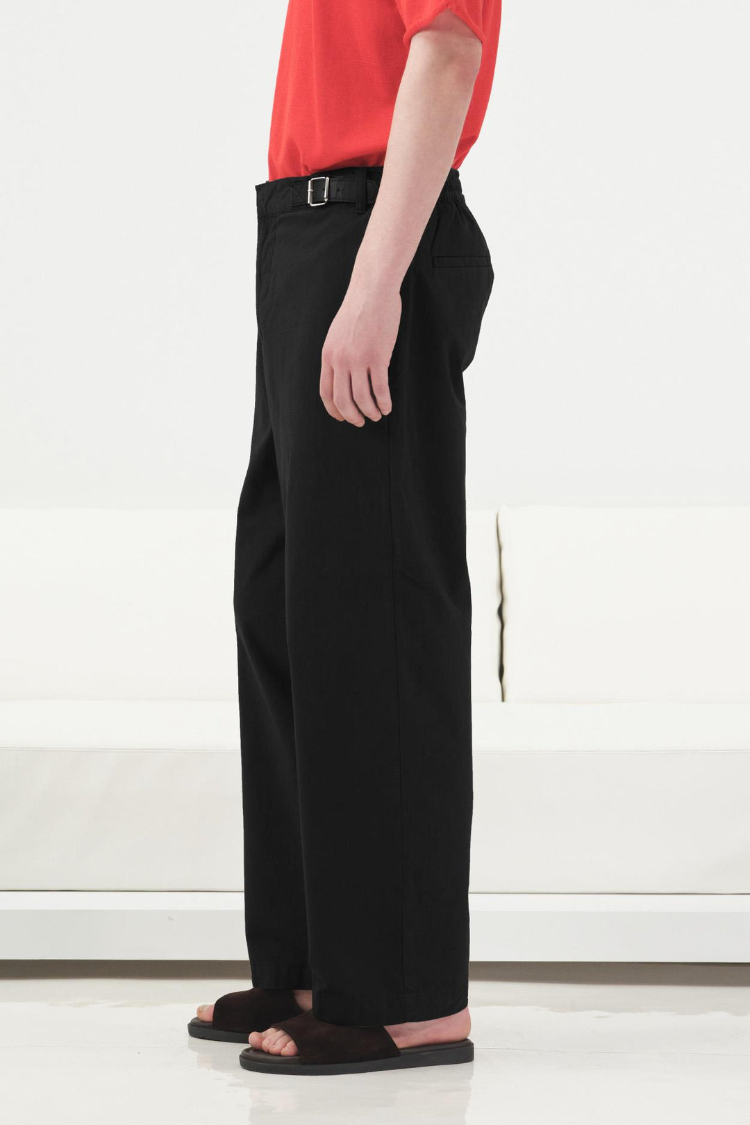 Giesto Pantalon en lin noir avec détail de ceinture latérale - Noir