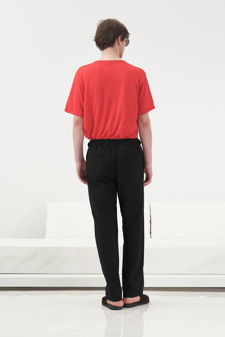 Giesto Pantalon en lin noir avec détail de ceinture latérale - Noir