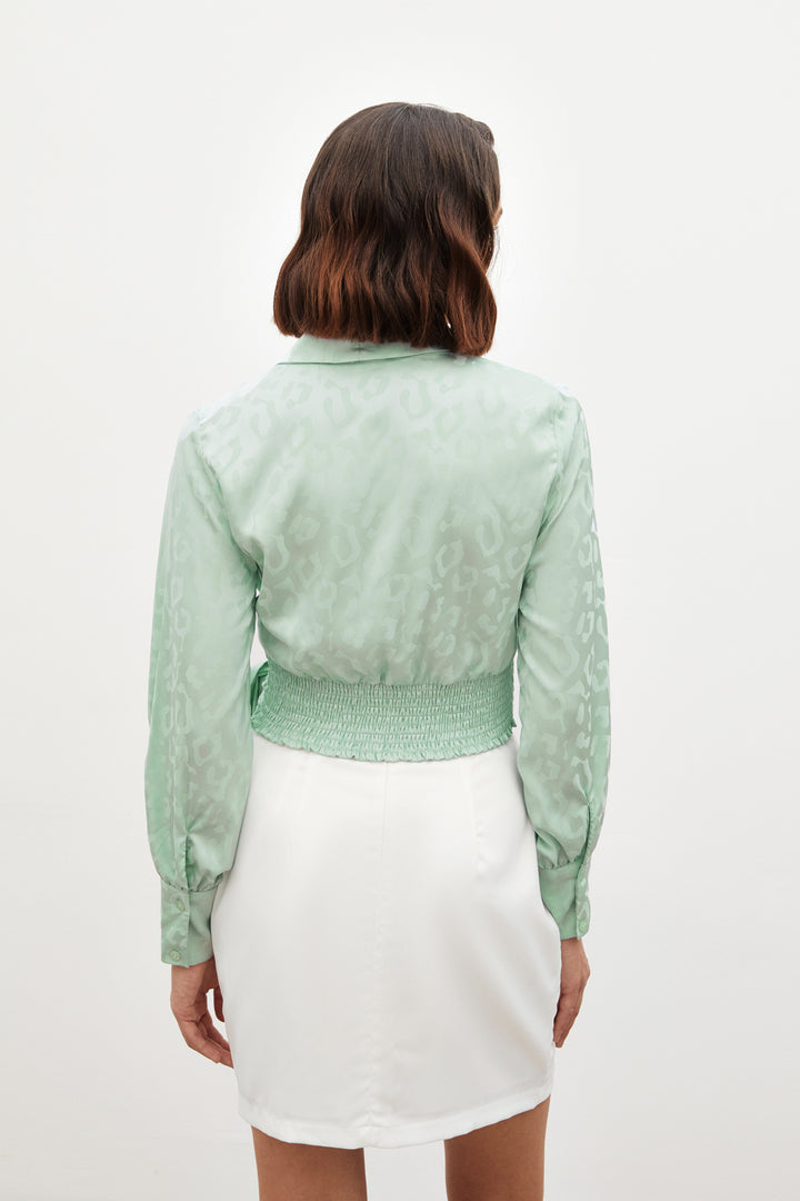Sateen Blouse en Satin avec Ceinture Latérale - Menthe