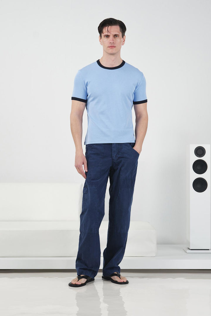 Giesto Pantalon cargo bleu marine avec détail de boucle latérale - Bleu marine