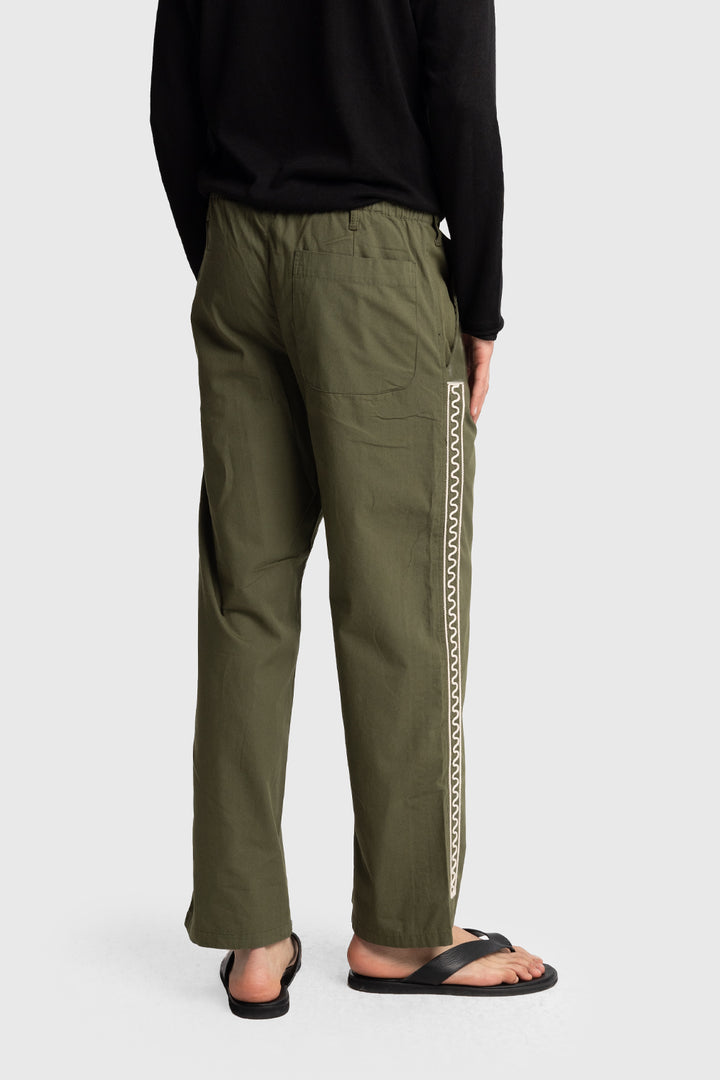 Giesto Pantalon en popeline avec broderies sur les côtés - Kaki
