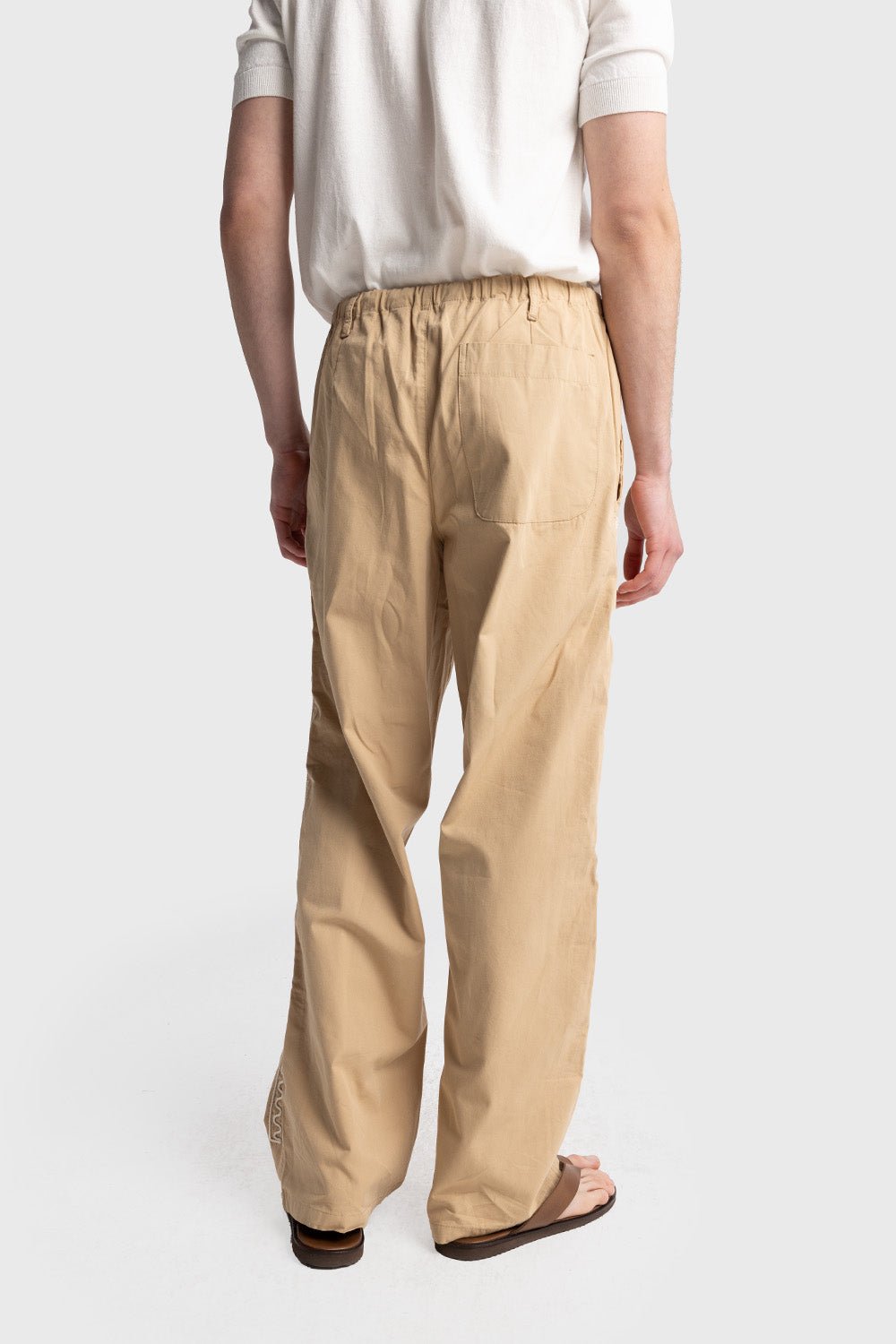 Giesto Pantalon en popeline avec broderies sur les côtés - Tabac