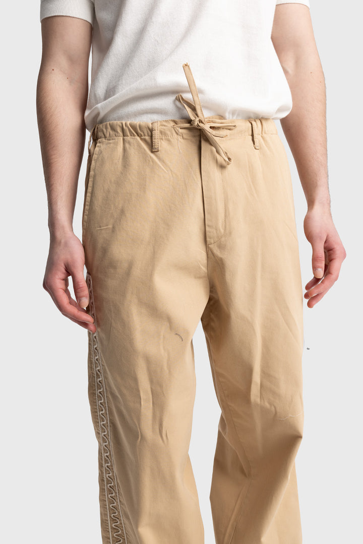 Giesto Pantalon en popeline avec broderies sur les côtés - Tabac