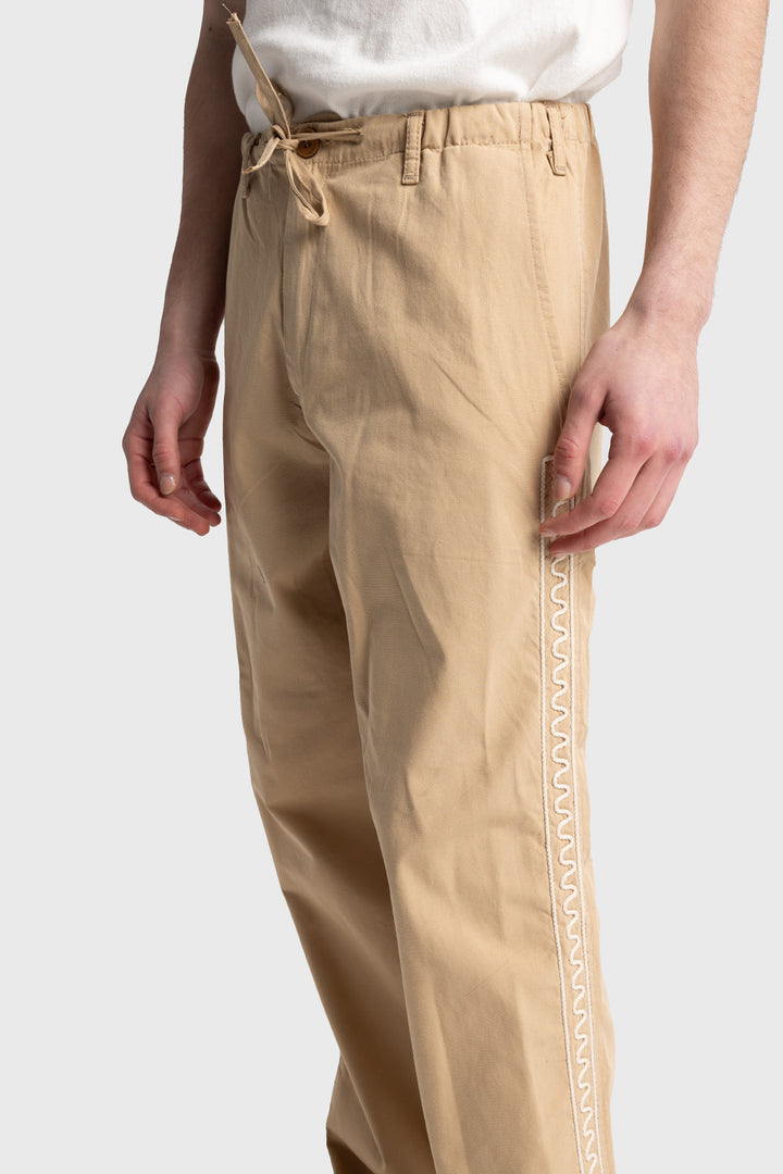 Giesto Pantalon en popeline avec broderies sur les côtés - Tabac