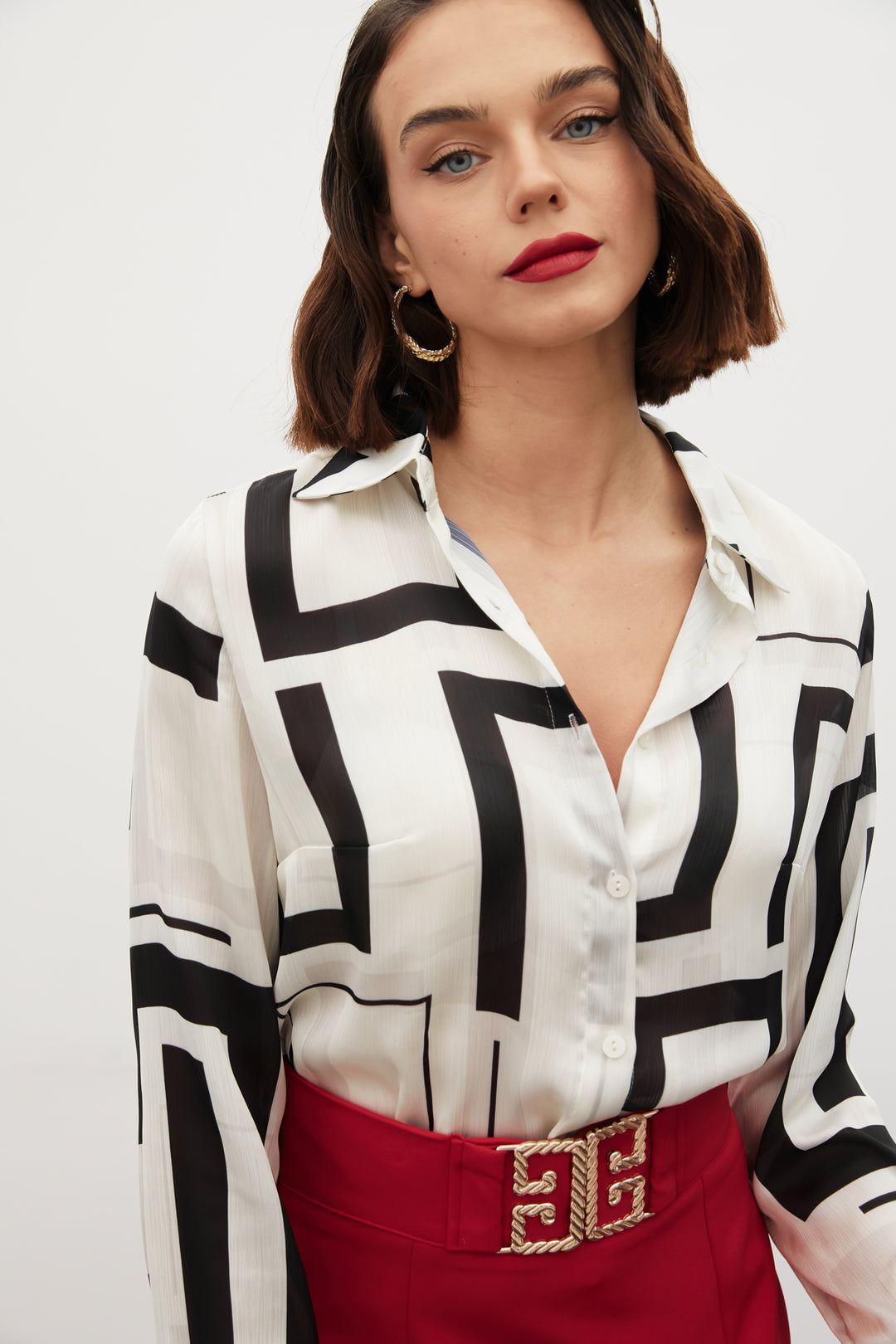 Sateen Chemise avec fentes sur les côtés - Noir