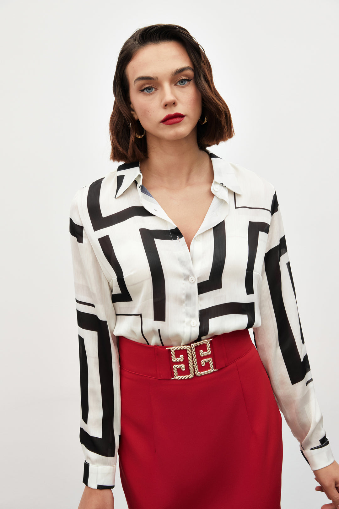 Sateen Chemise avec fentes sur les côtés - Noir