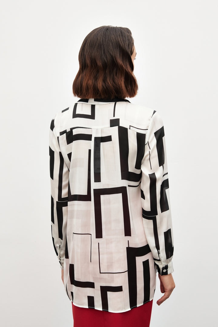 Sateen Chemise avec fentes sur les côtés - Noir