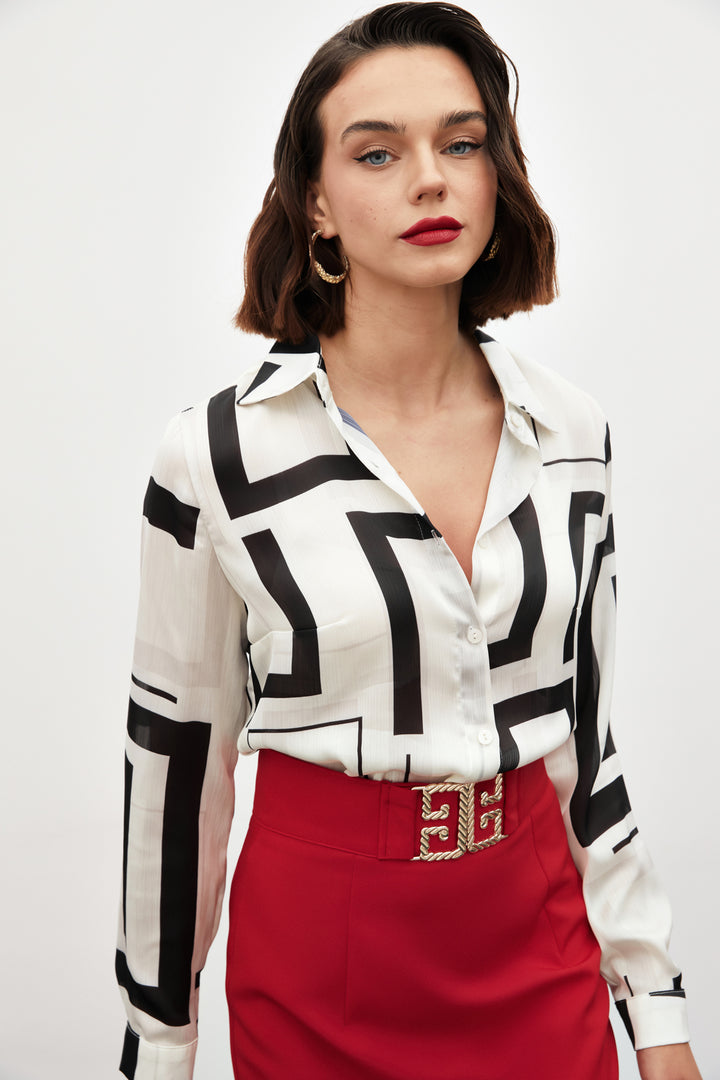 Sateen Chemise avec fentes sur les côtés - Noir