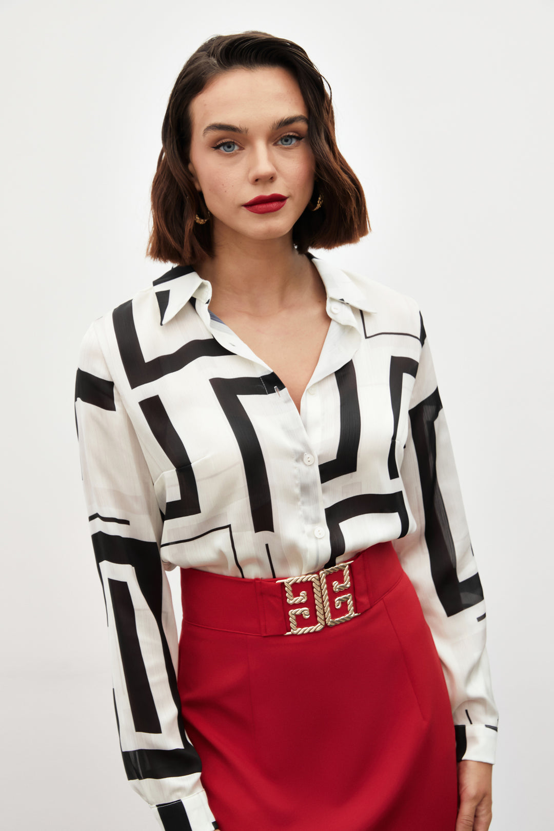 Sateen Chemise avec fentes sur les côtés - Noir