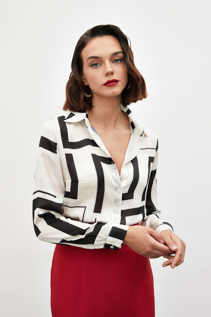 Sateen Chemise avec fentes sur les côtés - Noir
