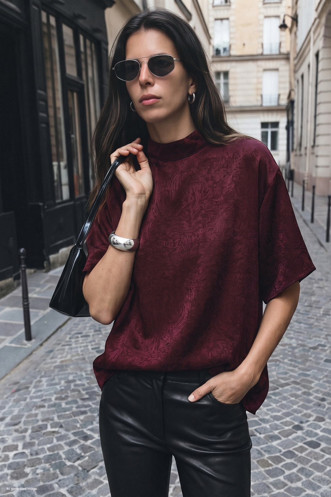 Sateen Blouse à Manches Chauve-souris - Bordeaux