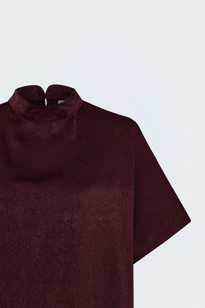 Sateen Blouse à Manches Chauve-souris - Bordeaux