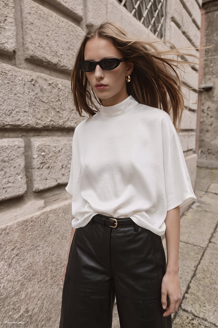 Sateen Blouse à Manches Chauve-souris - Écru