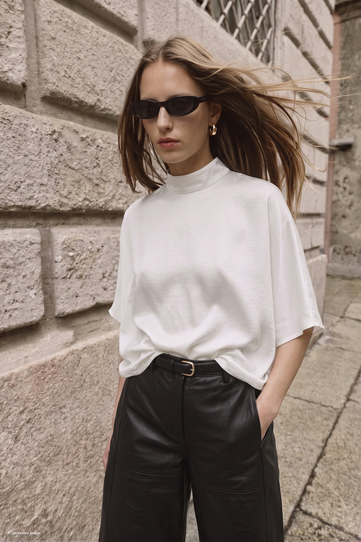 Sateen Blouse à Manches Chauve-souris - Écru