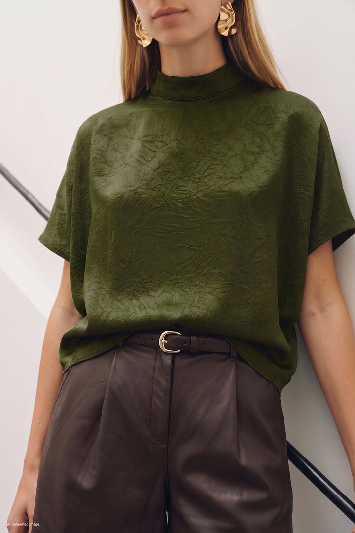 Sateen Blouse à Manches Chauve-souris - Vert